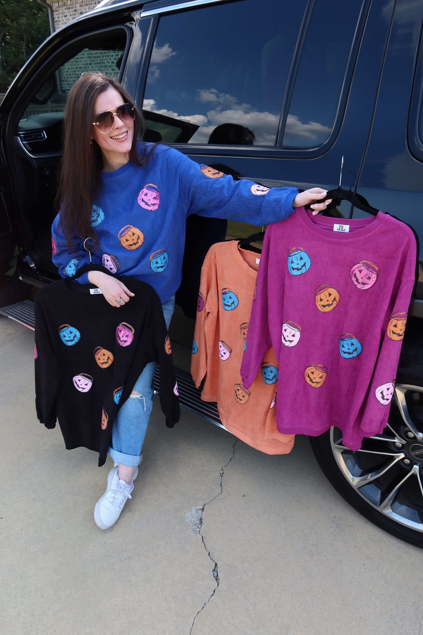 PREORDER: Jack O’ Lantern Sequin Corded Crews